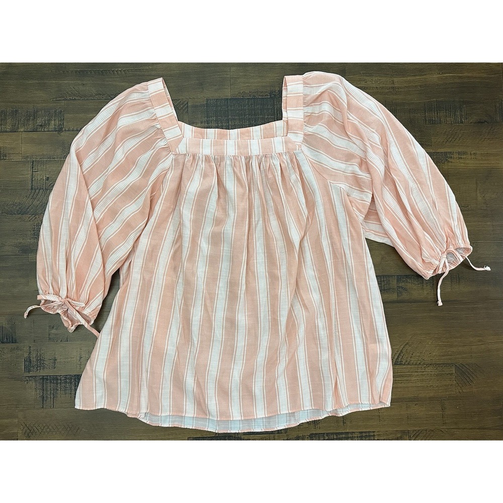 Lauren Conrad XXL Peach And White‎ Stripe Linen-look Blouse Women's